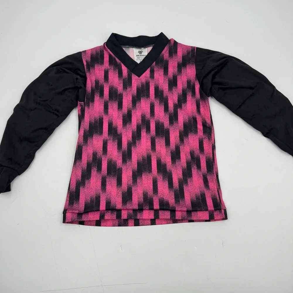DTI‎ Soccer Jersey Kids AM Pink Black Geometric Long Sleeve V Neck Made USA